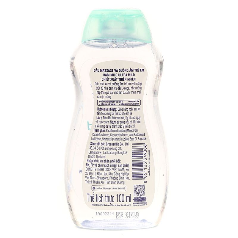 DAU DUONG AM BABI MILD PUR NATURAL 100ML