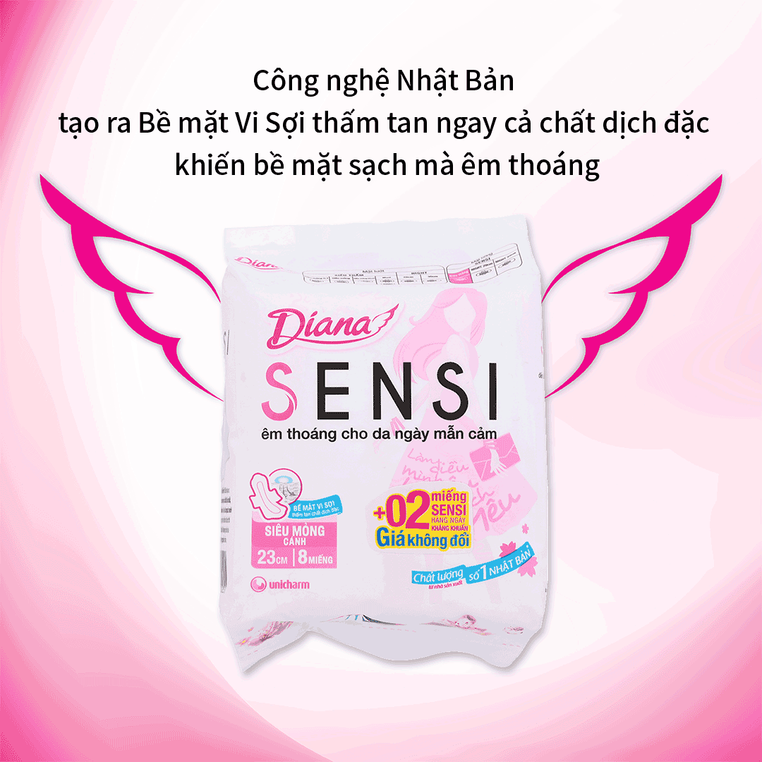 Diana Sensi 울트라 틴 날개형 생리대 23CM (8매)