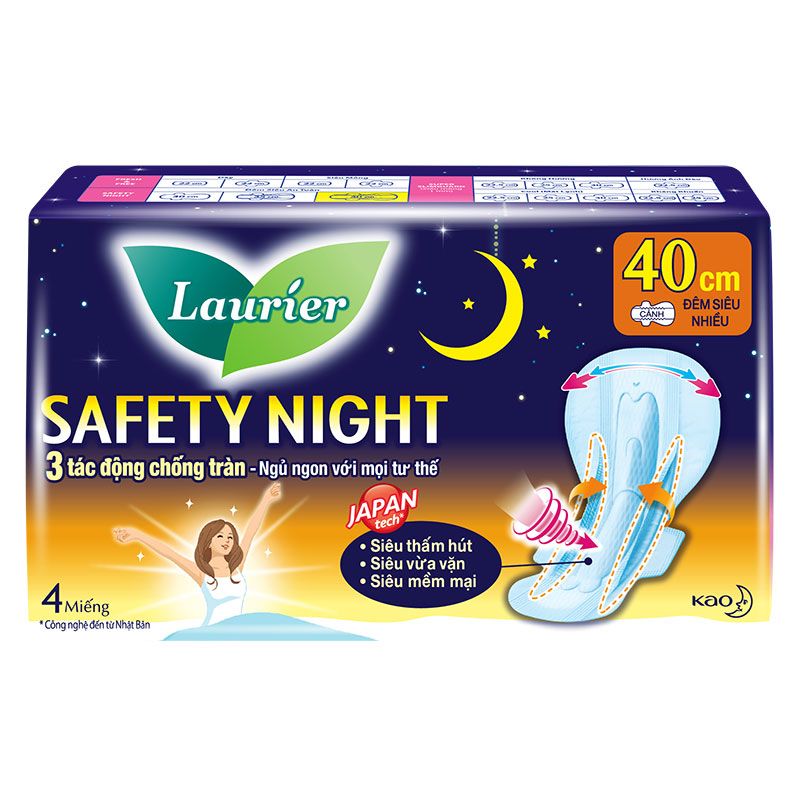 Laurier Safe Night 날개형 나이트 생리대 40CM (4매)