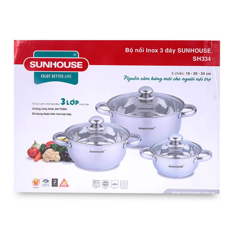 Sunhouse SH334 이녹스 바닥3중 냄비세트