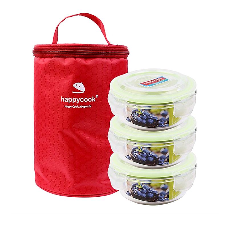 Happy Cook 글라스 원형 밀폐용기 400M (3개)